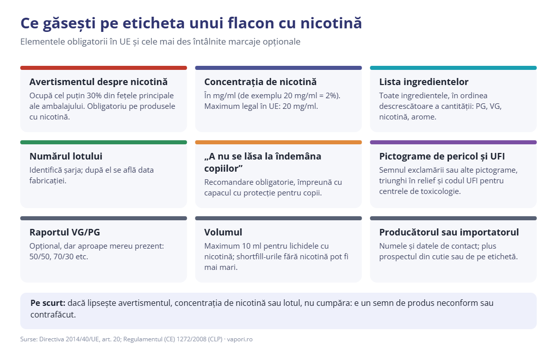 Ce găsești pe eticheta unui flacon de lichid cu nicotină Ce găsești pe eticheta unui flacon de lichid cu nicotină