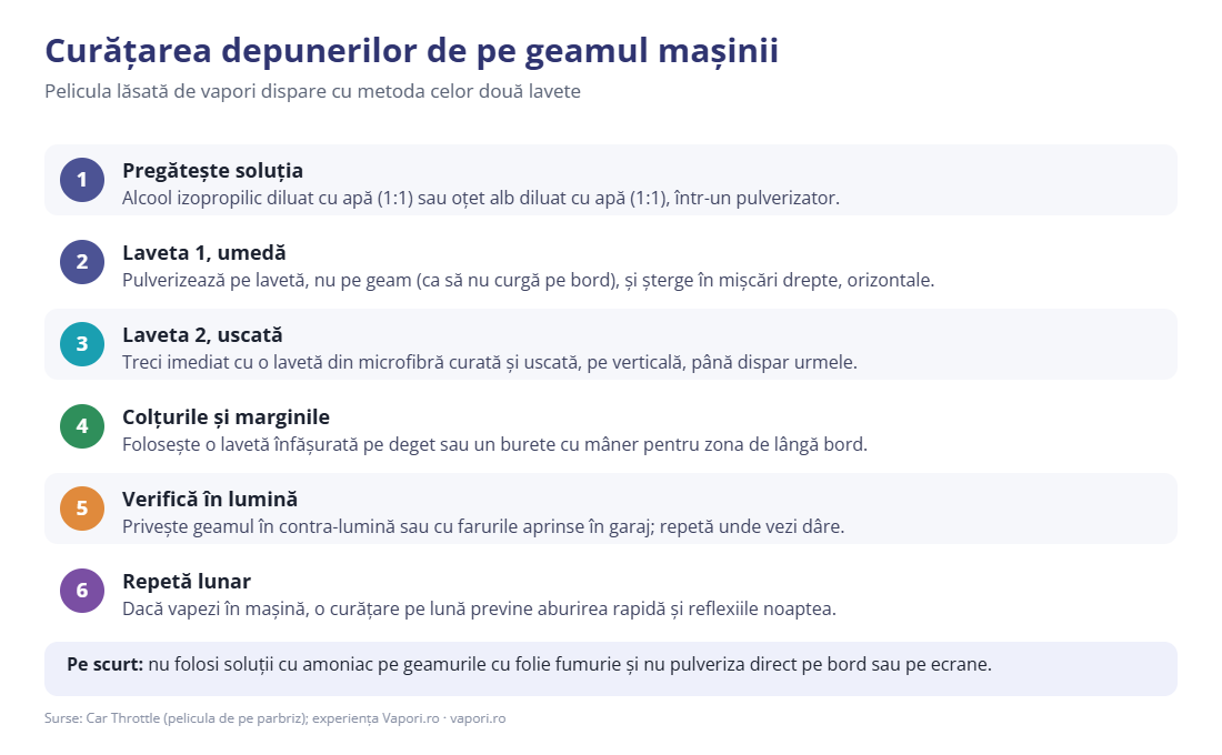 Curățarea peliculei de vape de pe geamul mașinii, pas cu pas Curățarea peliculei de vape de pe geamul mașinii, pas cu pas