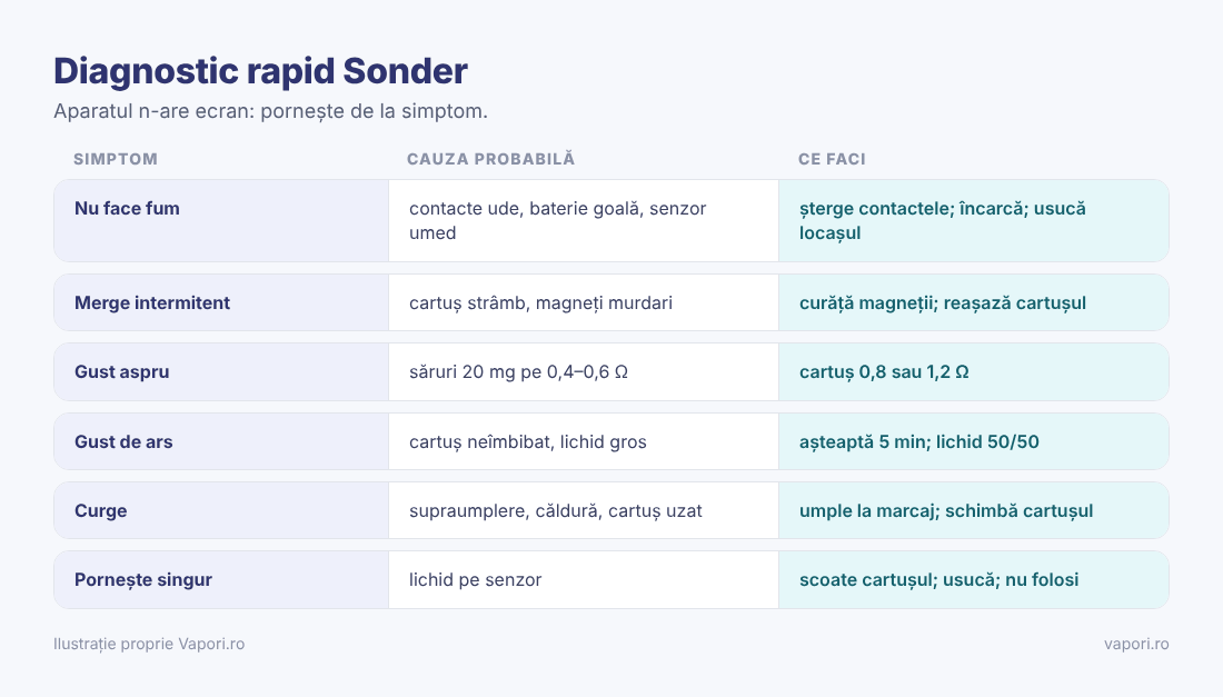 Tabel de diagnostic Geekvape Sonder Q2 și Q3 Tabel de diagnostic Geekvape Sonder Q2 și Q3