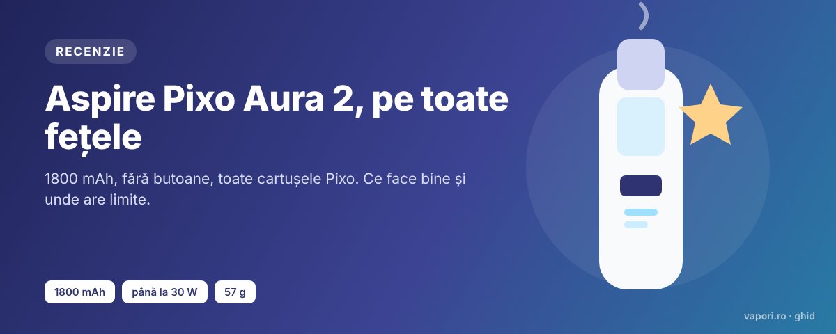 Recenzie exhaustivă Aspire Pixo Aura 2 Recenzie Aspire Pixo Aura 2: pod de 1800 mAh fără butoane