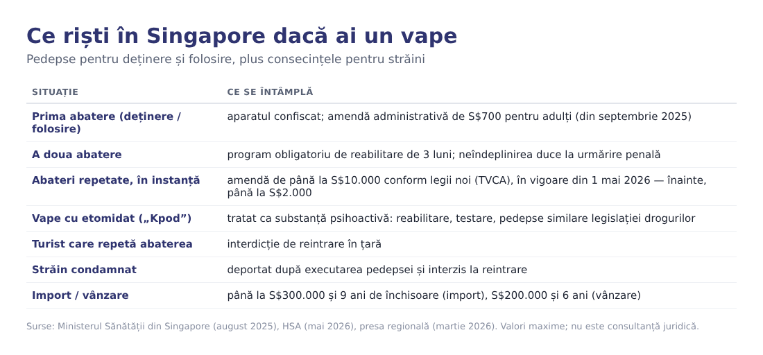 Tabel cu pedepsele pentru vape în Singapore: prima abatere, a doua, abateri repetate, etomidat, străini, import și vânzare Tabel cu pedepsele pentru vape în Singapore: prima abatere, a doua, abateri repetate, etomidat, străini, import și vânzare