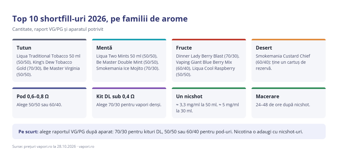 Top 10 shortfill-uri 2026, pe familii de arome Top 10 shortfill-uri 2026, pe familii de arome
